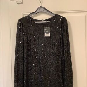 Nicole Miller Black Sequin Long Sleeve Dress